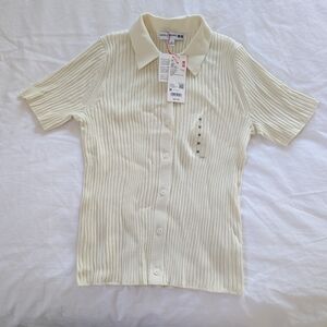 Cream Ribbed Button-Up Shirt